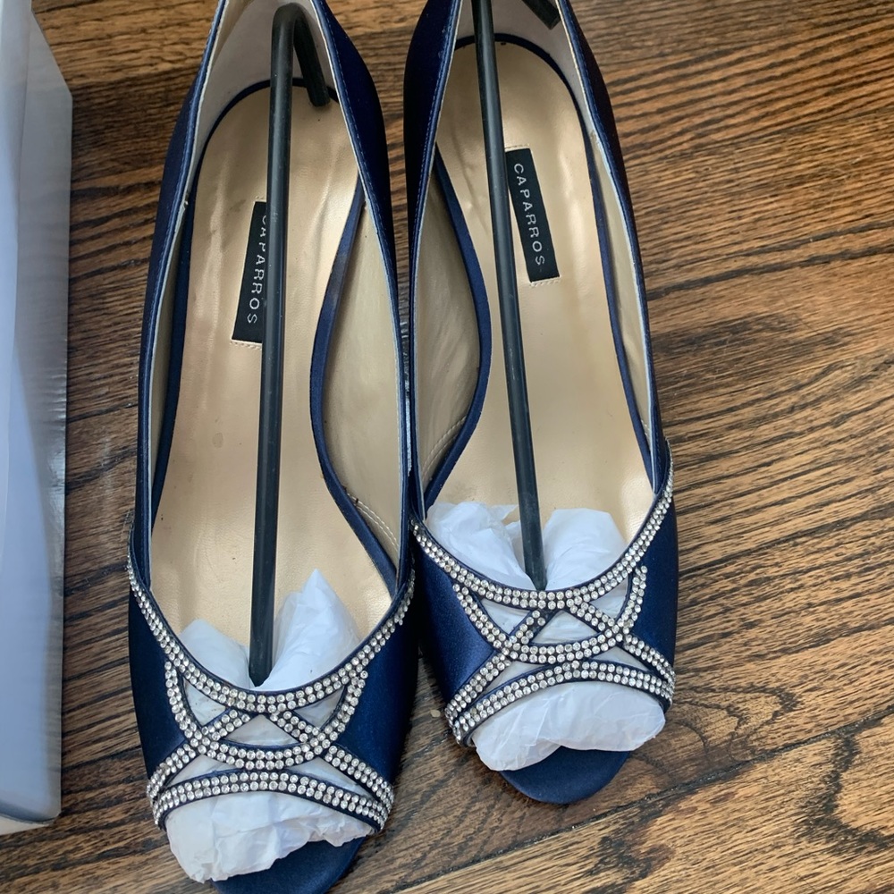 Caparros navy heels with embellishments, size 9